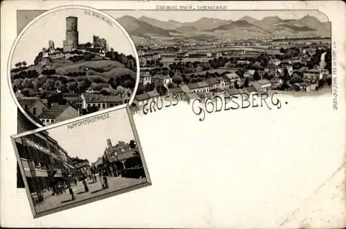 Litho Bad Godesberg Bonn am Rhein, Gesamtansicht, Die Godesburg, Kurfürstenstraße