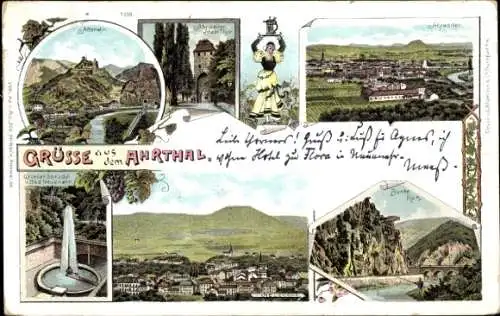 Litho Bad Neuenahr Ahrweiler Rheinland Pfalz, Altenahr, Stadttor, Großer Sprudel, Bunte Kuh