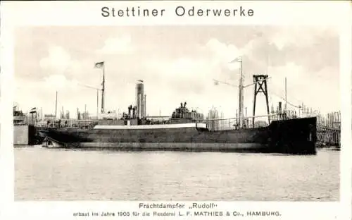 Ak Szczecin Stettin Pommern, Stettiner Oderwerke, Frachtdampfer Rudolf