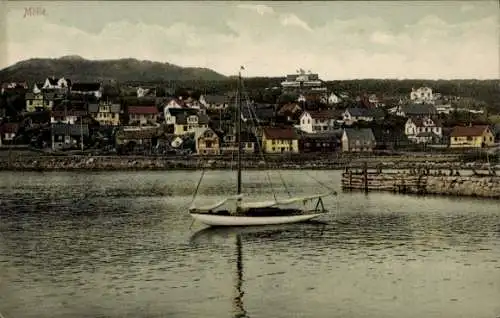 Ak Mölle Schweden, Blick auf den Ort, Segelboot