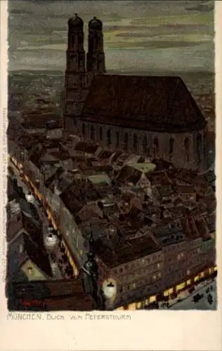 Künstler Litho Hey, Paul, München Bayern, Blick vom Petersturm