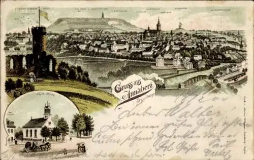 Litho Annaberg Buchholz im Erzgebirge, Panorama, Kath. Kirche, Schreckenberg