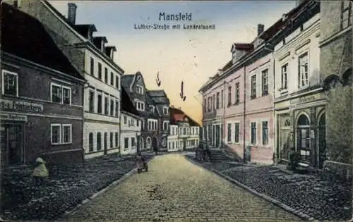 Ak Mansfeld im Harzvorland, Lutherstraße mit Landratsamt