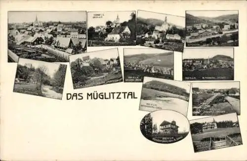 Ak Müglitz Lauenstein im Müglitztal Altenberg, Schlösser, Totale, Berg