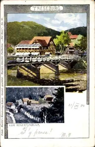 Künstler Ak Treseburg Thale, Blick vom Regentenblick, Brücke