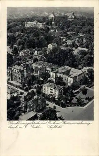 Ak Gotha im Thüringer Becken, Direktionsgebäude der Feuerversicherungsbank, Luftbild