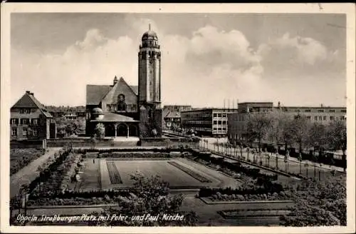 Ak Opole Oppeln Schlesien, Straßburger Platz mit Peter und Paul Kirche