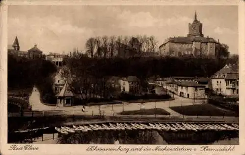 Ak Kleve am Niederrhein, Schwanenburg und die Nachenstation und Kermisdahl