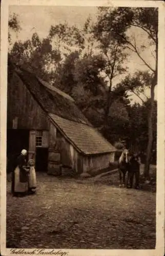 Ak Gelderland, Landschaft, Frau in Tracht