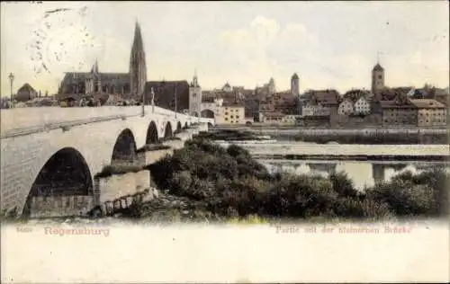 Ak Regensburg an der Donau Oberpfalz, Steinerne Brücke, Dom