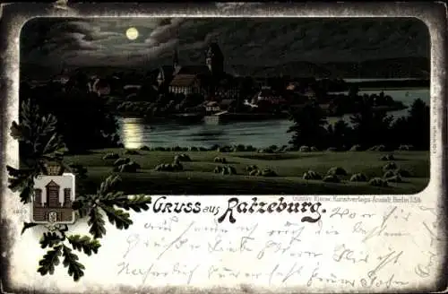 Mondschein Litho Ratzeburg im Herzogtum Lauenburg, Gesamtansicht