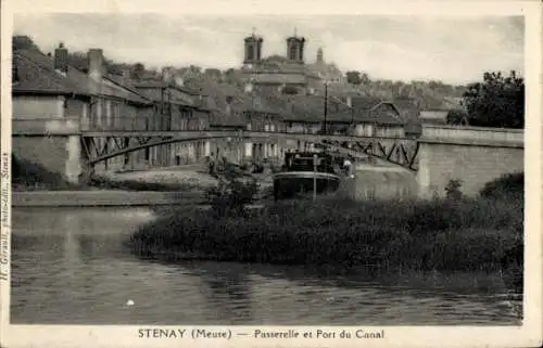 Ak Stenay Lorraine Meuse, Passerelle, Port du Canal