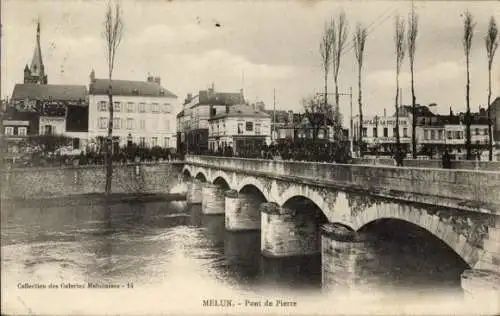 Ak Melun Seine et Marne, Pont de Pierre