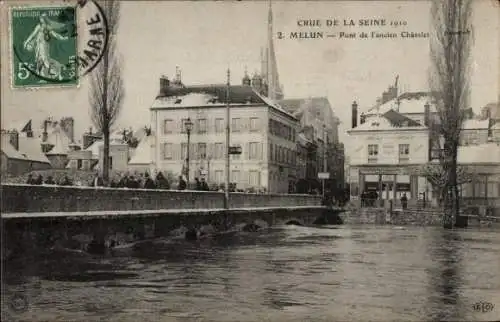 Ak Melun Seine et Marne, Pont de l'ancien Chatelet