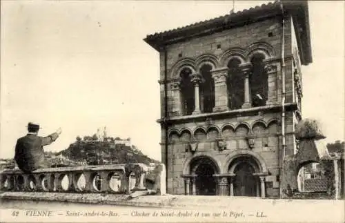 Ak Vienne Isère, Saint Andre-le-Bas, Clocher de Saint-Andre, vue sur le Pipet