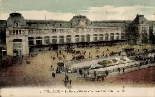 Ak Toulouse Haute Garonne, La Gare Matabiau et le Canal du Midi