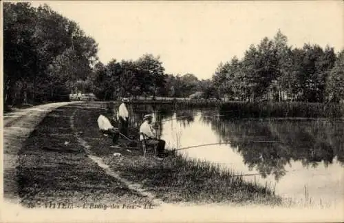 Ak Vittel Lothringen Vosges, L'Etang des Fees, Angler