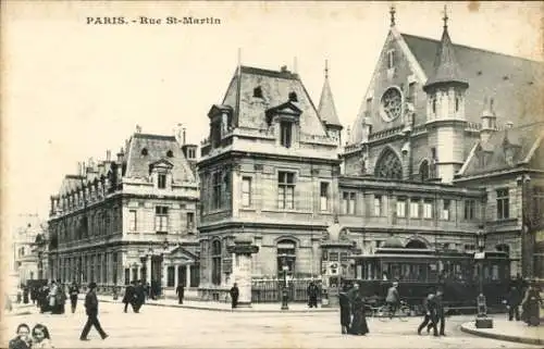 Ak Paris X, Rue Saint Martin, Straßenbahn