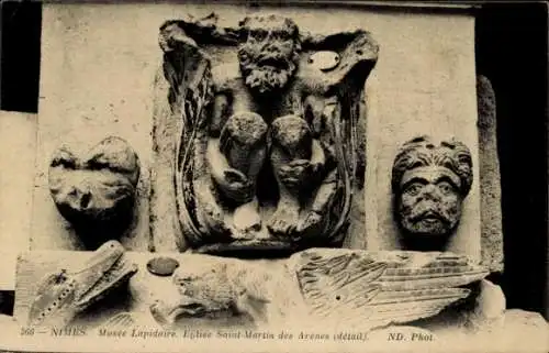 Ak Nîmes Gard, Lapidarium-Museum, Kirche Saint Martin des Arenes