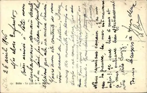 Ak Sète Cette Hérault, Le quai de la Bourne