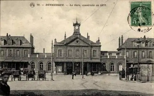 Ak Dunkerque Dünkirchen Nord, Bahnhof Front von 1877