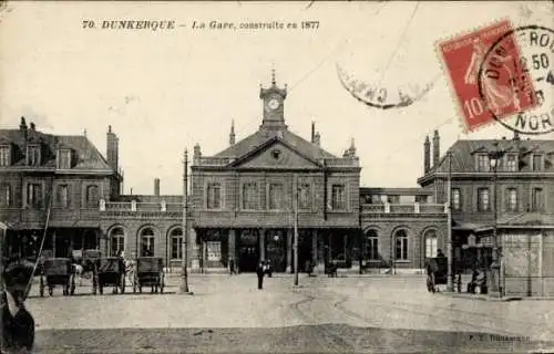 Ak Dunkerque Dünkirchen Nord, Bahnhof Frontal von 1877