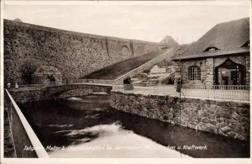 Ak Malter Dippoldiswalde, Talsperre Malter, Sperrmauer mit Sturzbecken und Kraftwerk