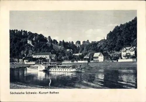 Ak Rathen an der Elbe Sächsische Schweiz, Teilansicht, Schiff