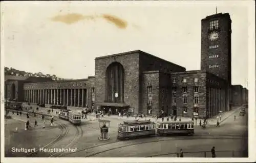 Ak Stuttgart in Württemberg, Hauptbahnhof, Straßenbahnen