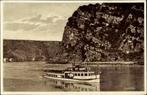 Ak St. Goarshausen am Rhein, Loreley, Dampfer, Motor Salon Schnellschiff, Deusches Eck, Koblenz