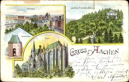 Ak Aachen, Dom, Lausberg, Promenade, Obelisk, Maschiertor,