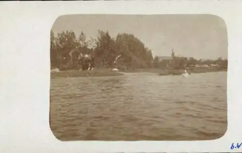 Foto Ak Lautersee?, Badeszene, Gewässer, Pferd, Natur