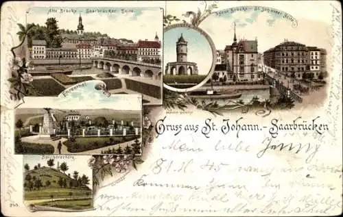 Litho St. Johann Saarbrücken, Neue Brücke, Ehrental, Spichernberg