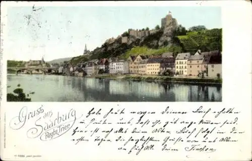 Ak Saarburg an der Saar Bezirk Trier, Flussansicht, Brücke