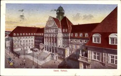 Ak Kassel Hessen, Rathaus, Straßenbahn, Brunnen