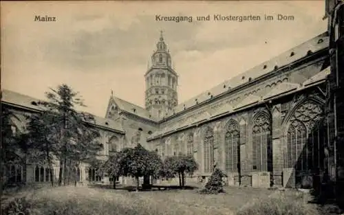 Ak Mainz am Rhein, Kreuzgang und Klostergarten im Dom