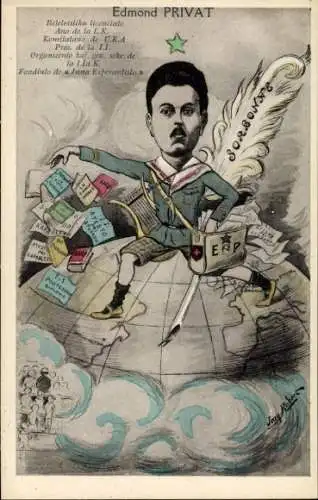 Künstler Ak Jean-Robert, Karikatur, Esperanto, Edmond Privat