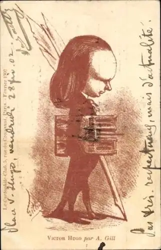 Künstler Ak Gill, Schriftsteller Victor Hugo, Karikatur