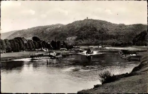 Ak Bodenwerder in Niedersachsen, Weser mit Eckberg, Dampfer, Brücke, Turm