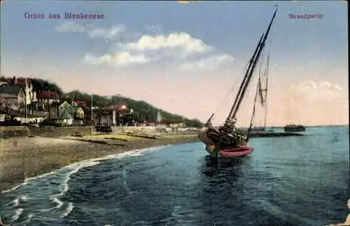 Ak Hamburg Altona Blankenese, Strand, Segelboot