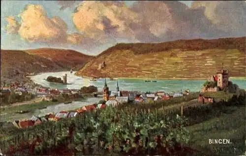 Künstler Ak Bingen am Rhein, Panorama