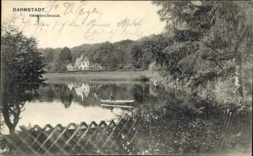 Ak Darmstadt in Hessen, Oberwaldhaus, Ruderboot