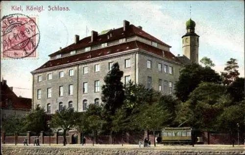 Ak Kiel in Schleswig Holstein, Kgl. Schloss, Straßenbahn