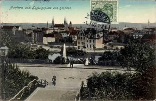 Ak Aachen, Blick vom Ludwigsplatz, Springbrunnen