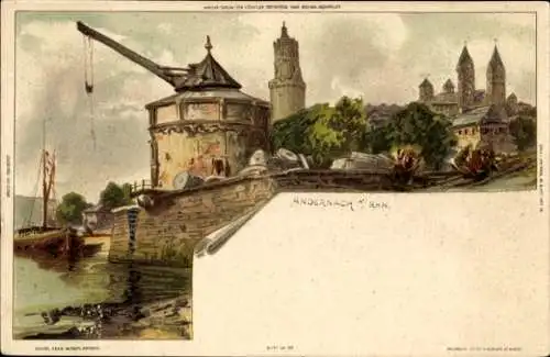 Künstler Litho Biese, C., Andernach am Rhein, Hebekran am Wasser, Novitas