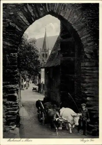 Ak Bacharach am Rhein, Durchblick Steeger Tor, Kirche, Rinderfuhrwerk