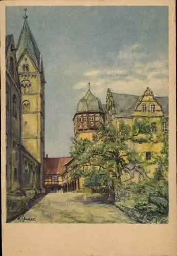 Künstler Ak Quedlinburg im Harz, Schloss, Dom