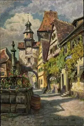 Künstler Ak Rothenburg ob der Tauber Mittelfranken, Röderbogen, Markusturm