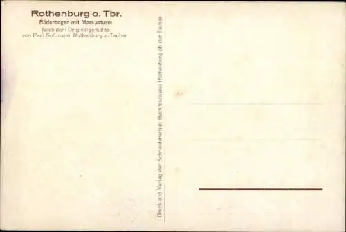 Künstler Ak Rothenburg ob der Tauber Mittelfranken, Röderbogen, Markusturm