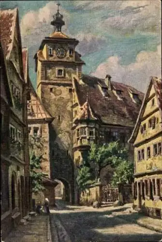 Künstler Ak Rothenburg ob der Tauber Mittelfranken, weißer Turm, Judentanzhaus